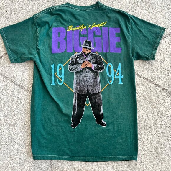 NWOT Notorious B.I.G Brooklyn's Finest Dark Green Graphic Short Sleeve Tee Sz LG - Picture 1 of 5